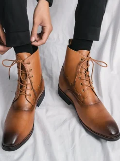 Bottines habillées pour hommes chaussures Oxford en cuir à bout pointu et talon bas chaussures formelles et décontractées