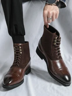 Bottines habillées pour hommes à bout pointu style Oxford à lacets en cuir suédé