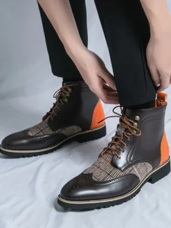 Bottines à lacets et bout rond pour hommes