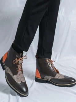 Bottines à lacets et bout rond pour hommes