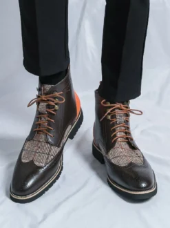 Bottines à lacets et bout rond pour hommes