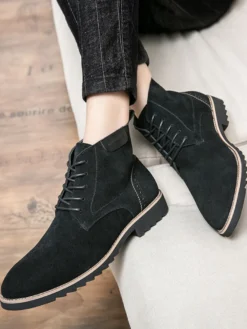Bottines à lacets pour homme en daim et cuir antidérapant