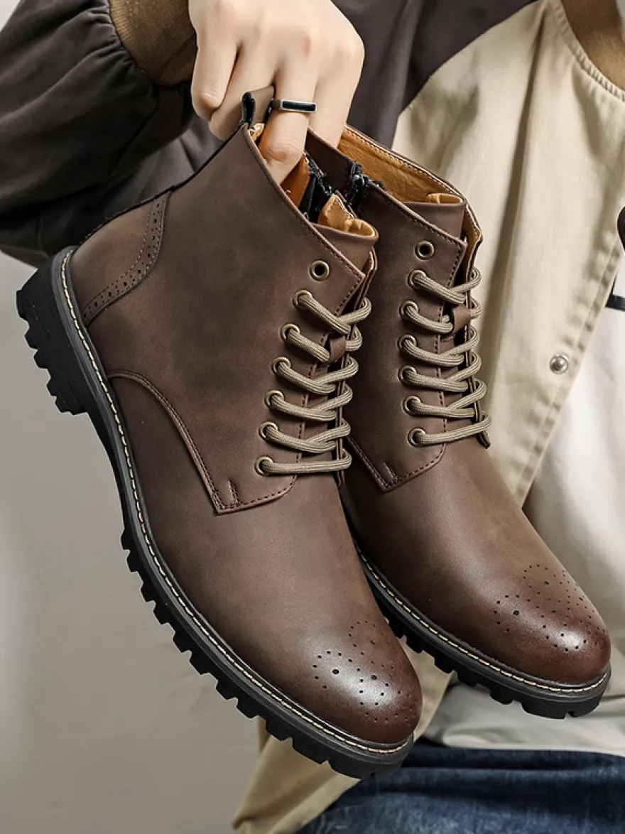 Bottines marron pour homme bout rond lacets style décontracté