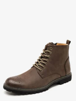 Bottines marron pour homme bout rond lacets style décontracté