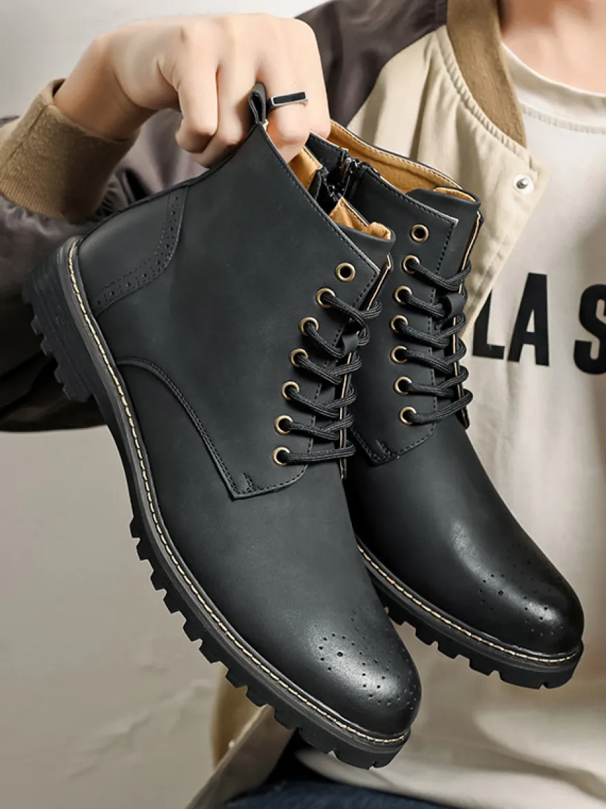 Bottines marron pour homme bout rond lacets style décontracté