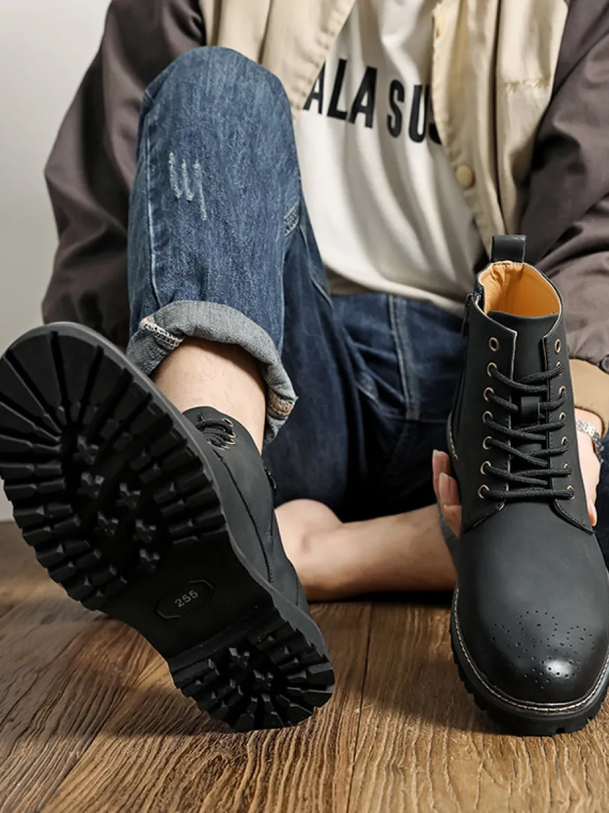 Bottines marron pour homme bout rond lacets style décontracté