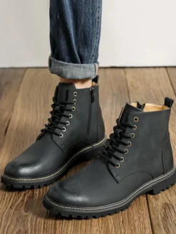 Bottines marron pour homme bout rond lacets style décontracté