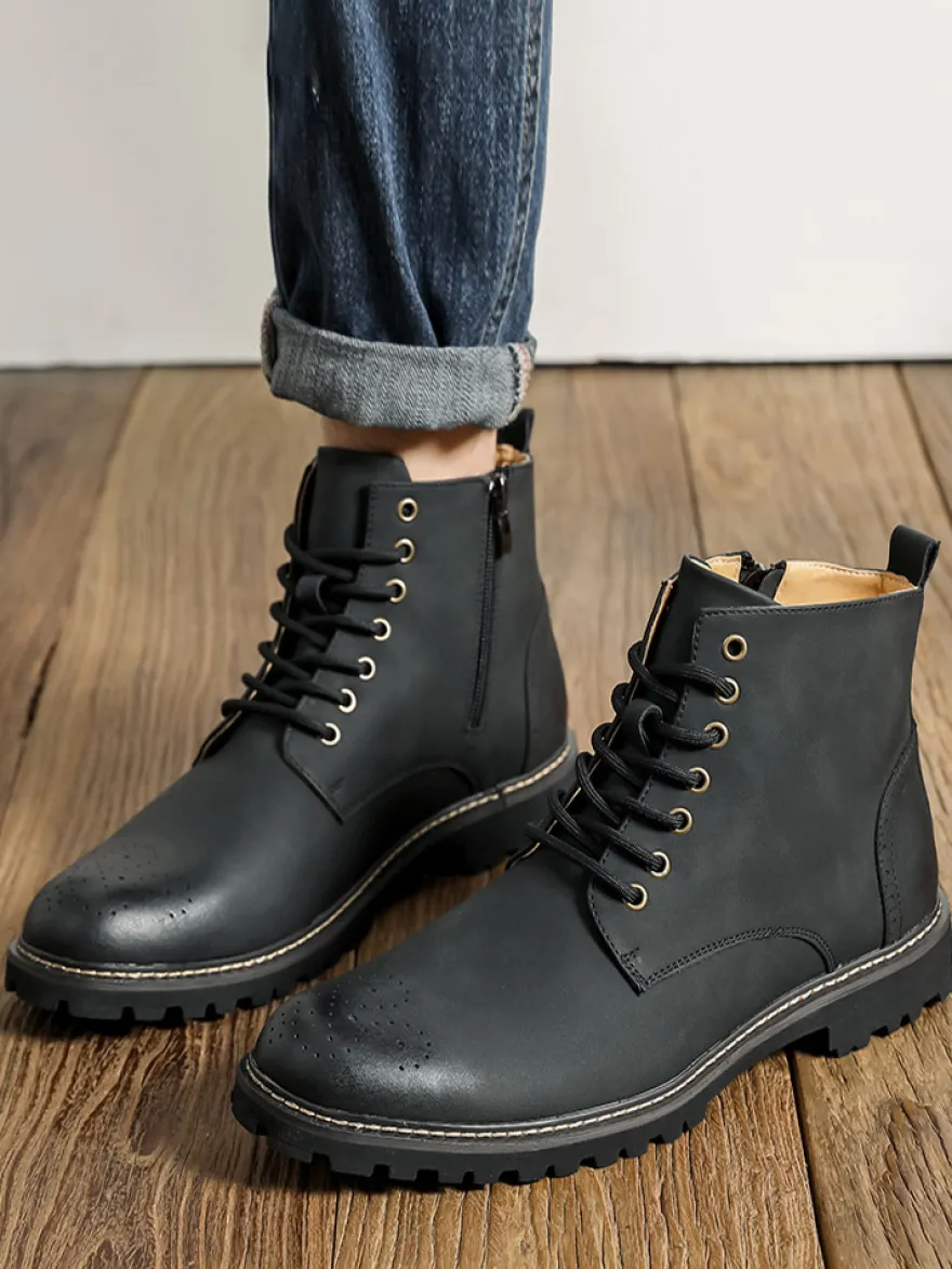 Bottines marron pour homme bout rond lacets style décontracté