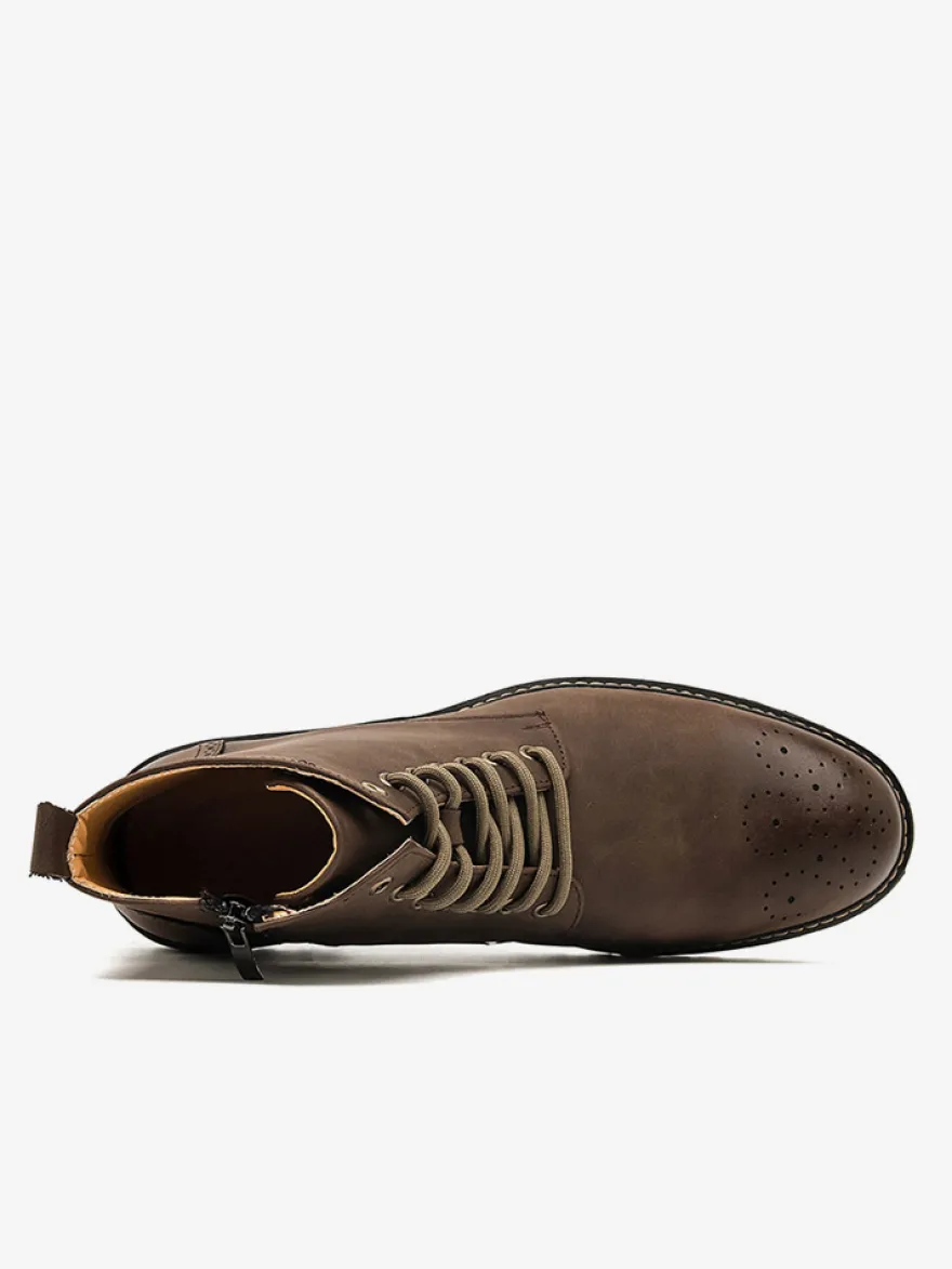 Bottines marron pour homme bout rond lacets style décontracté