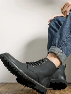 Bottines marron pour homme bout rond lacets style décontracté