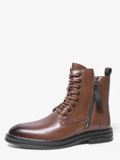 Bottines marron pour homme bout rond lacets style combat