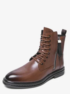 Bottines marron pour homme bout rond lacets style combat