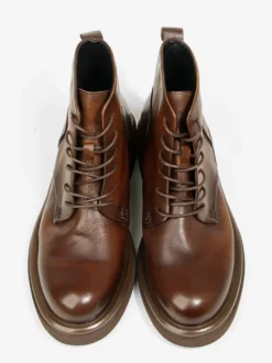 Bottines marron pour homme en cuir véritable bout rond à lacets
