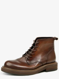 Bottines marron pour homme en cuir véritable bout rond à lacets