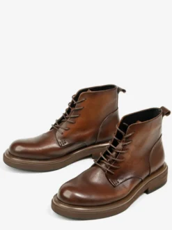 Bottines marron pour homme en cuir véritable bout rond à lacets