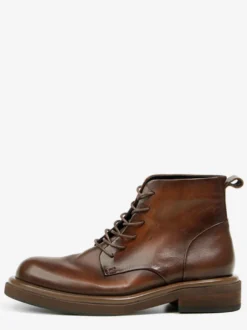 Bottines marron pour homme en cuir véritable bout rond à lacets