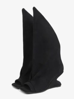 Bottines noires à bout ouvert et talon compensé