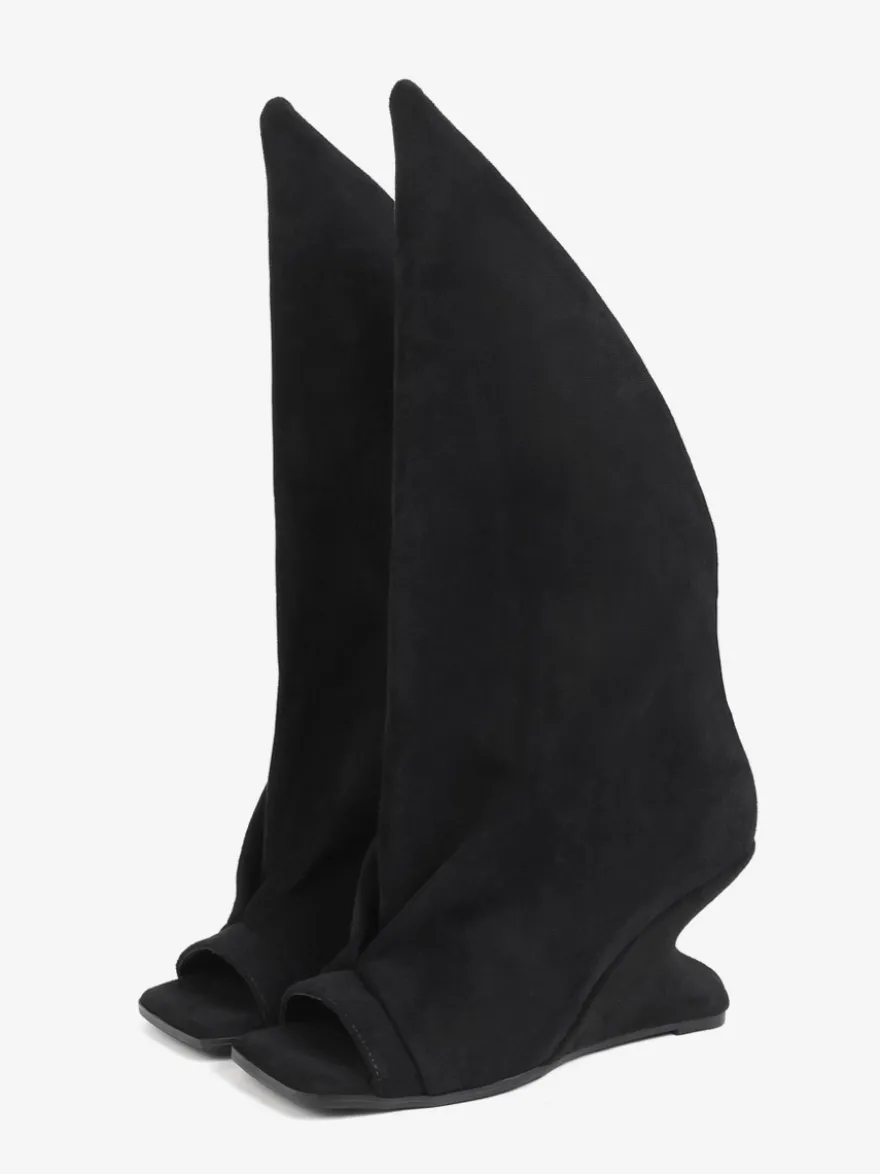 Bottines noires à bout ouvert et talon compensé