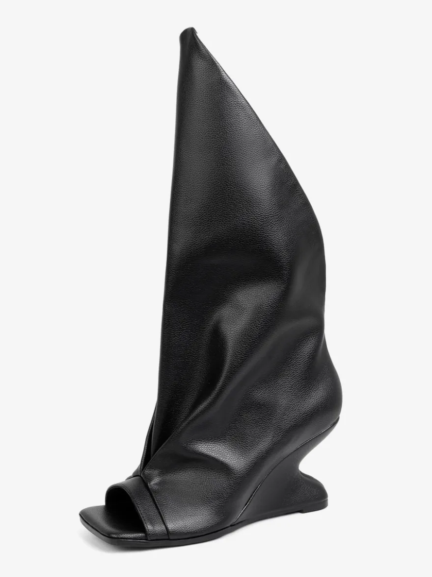 Bottines noires à bout ouvert et talon compensé