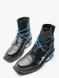 Bottines noires à lacets pour homme bout rond