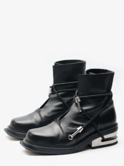 Bottines noires à lacets pour homme bout rond