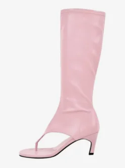 Bottines noires mi-mollet à bout ouvert et talon chaton style tong pour femmes