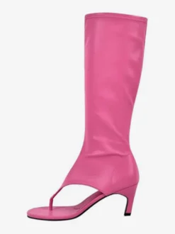 Bottines noires mi-mollet à bout ouvert et talon chaton style tong pour femmes