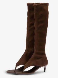 Bottines noires mi-mollet à bout ouvert et talon chaton style tong pour femmes