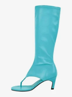 Bottines noires mi-mollet à bout ouvert et talon chaton style tong pour femmes