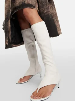 Bottines noires mi-mollet à bout ouvert et talon chaton style tong pour femmes