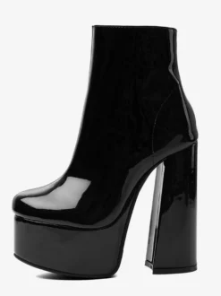 Bottines noires à plateforme bout rond et talon épais