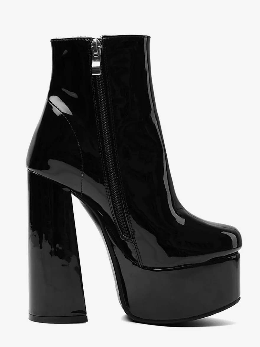 Bottines noires à plateforme bout rond et talon épais