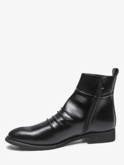Bottines noires plates à bout rond et fermeture éclair pour homme