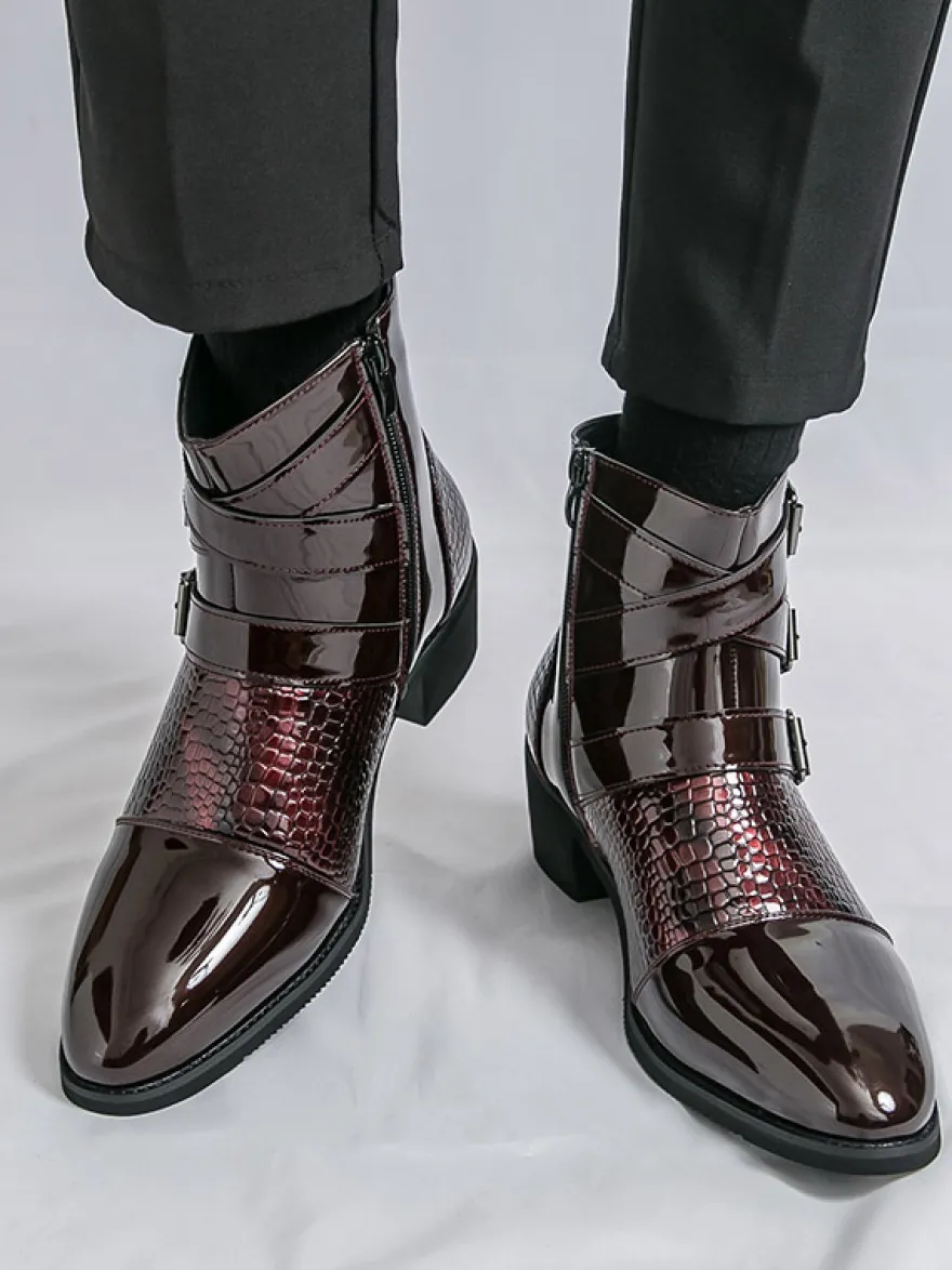 Bottines noires pour homme bout rond boucle et fermeture éclair