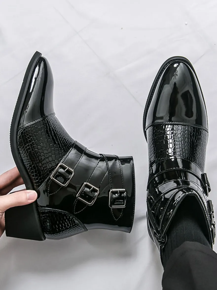 Bottines noires pour homme bout rond boucle et fermeture éclair