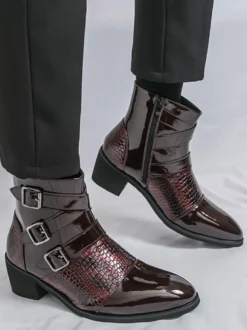 Bottines noires pour homme bout rond boucle et fermeture éclair