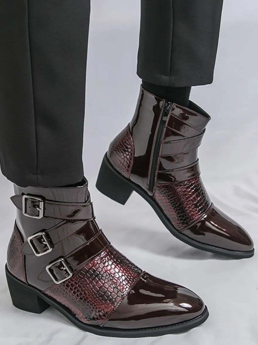 Bottines noires pour homme bout rond boucle et fermeture éclair