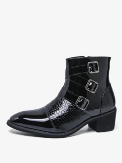 Bottines noires pour homme bout rond boucle et fermeture éclair
