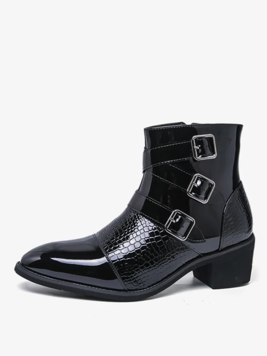 Bottines noires pour homme bout rond boucle et fermeture éclair