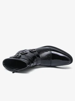 Bottines noires pour homme bout rond boucle et fermeture éclair