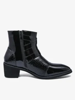 Bottines noires pour homme bout rond boucle et fermeture éclair