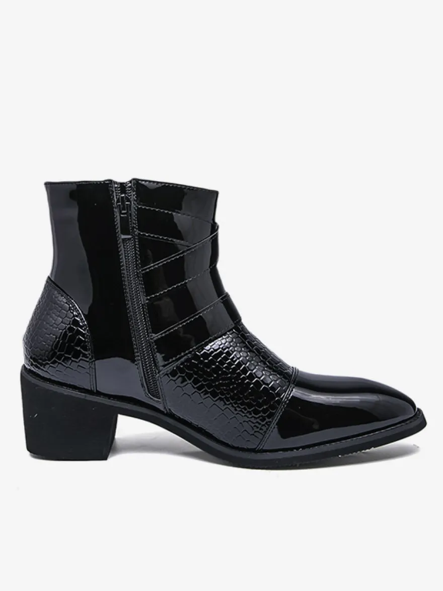 Bottines noires pour homme bout rond boucle et fermeture éclair