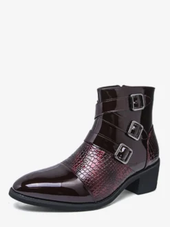 Bottines noires pour homme bout rond boucle et fermeture éclair