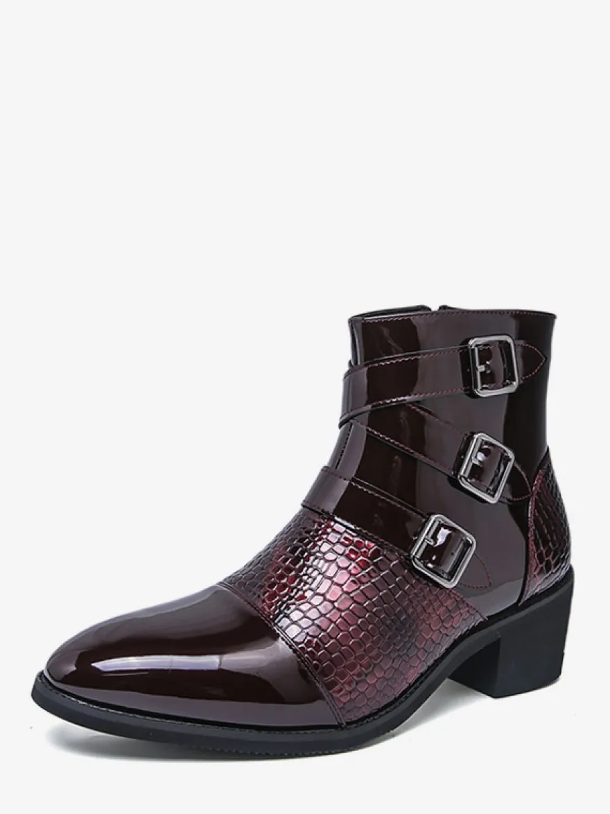 Bottines noires pour homme bout rond boucle et fermeture éclair