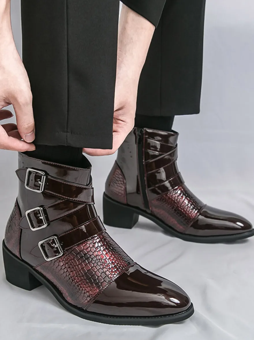 Bottines noires pour homme bout rond boucle et fermeture éclair