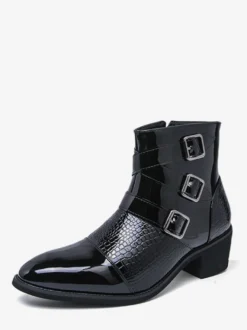 Bottines noires pour homme bout rond boucle et fermeture éclair