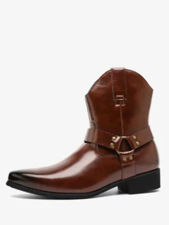 Bottines noires pour homme bout pointu fermeture éclair et boucle
