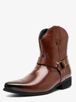 Bottines noires pour homme bout pointu fermeture éclair et boucle