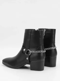 Bottines noires pour homme bout rond détail chaîne talon épais