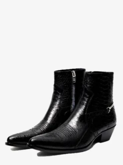 Bottines noires pour homme bout pointu motif serpent détail chaîne